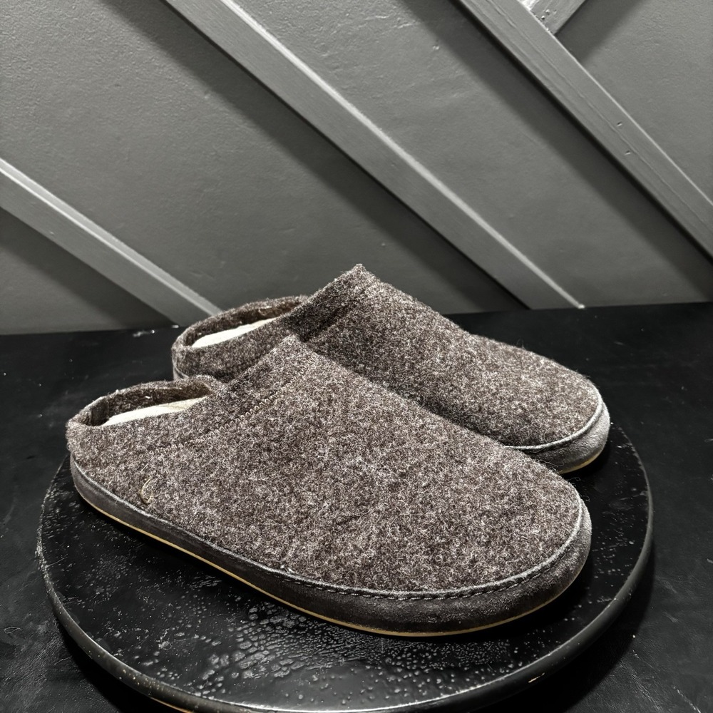Olukai Hamani Hulu Men's Size 12 Wool Shearling Slippers Brown Clog Mule